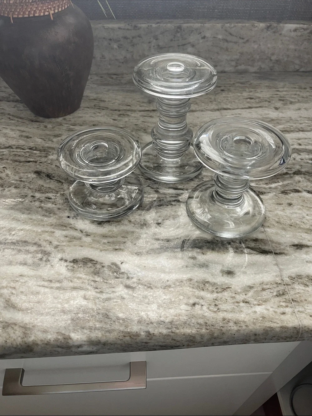 Pottery Barn Clear Glass Candle Holders Trio